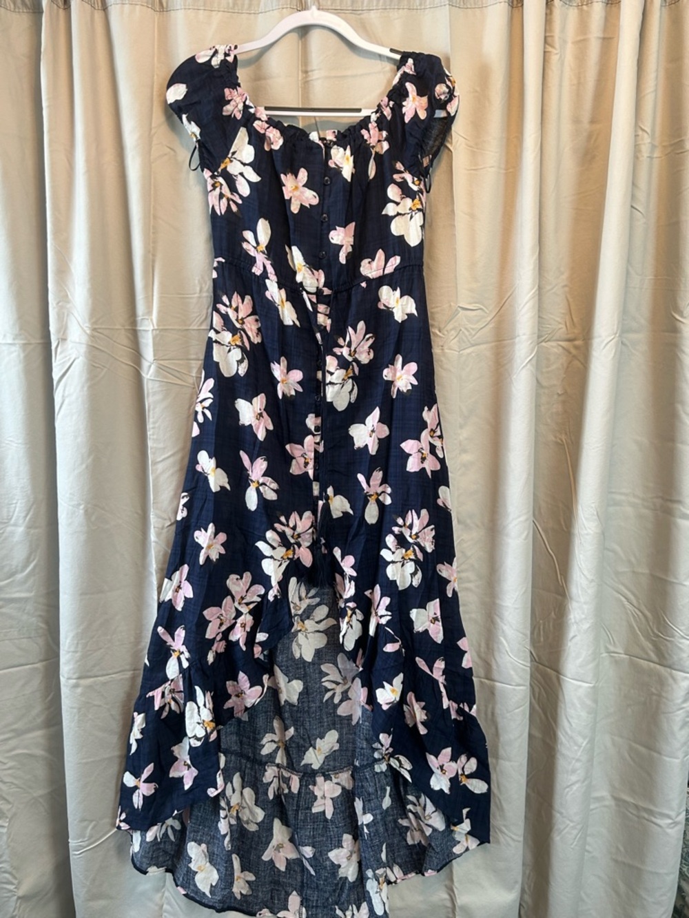 Promesa Navy High-Low Floral Dress with Pink & White Flowers
